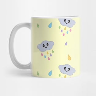 Kawaii Cute Raining Rainbow Clouds Pattern in Yellow Mug